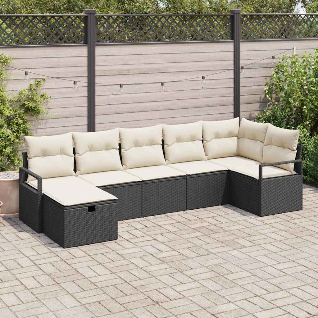 Garten-Sofa-Set 7 pcs Schwarz und Creme 287 x 122 x 85 cm