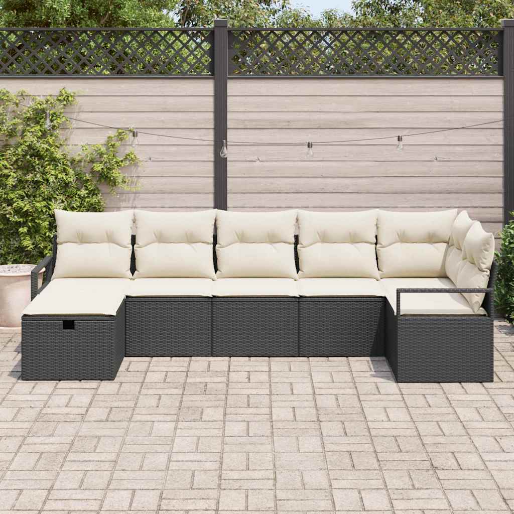 Garten-Sofa-Set 7 pcs Schwarz und Creme 287 x 122 x 85 cm