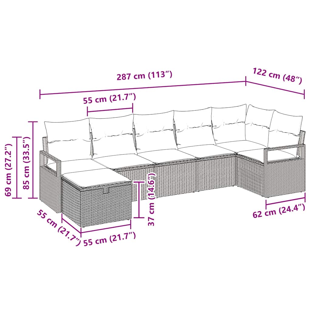 Garten-Sofa-Set 7 pcs Schwarz und Creme 287 x 122 x 85 cm