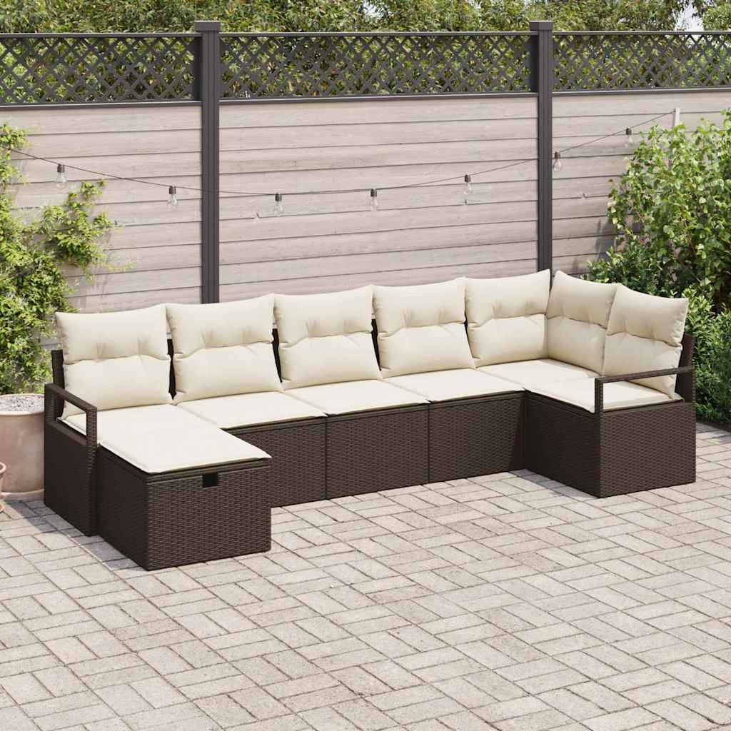 Garten-Sofa-Set 7 pcs Braun und Creme 287 x 122 x 85 cm