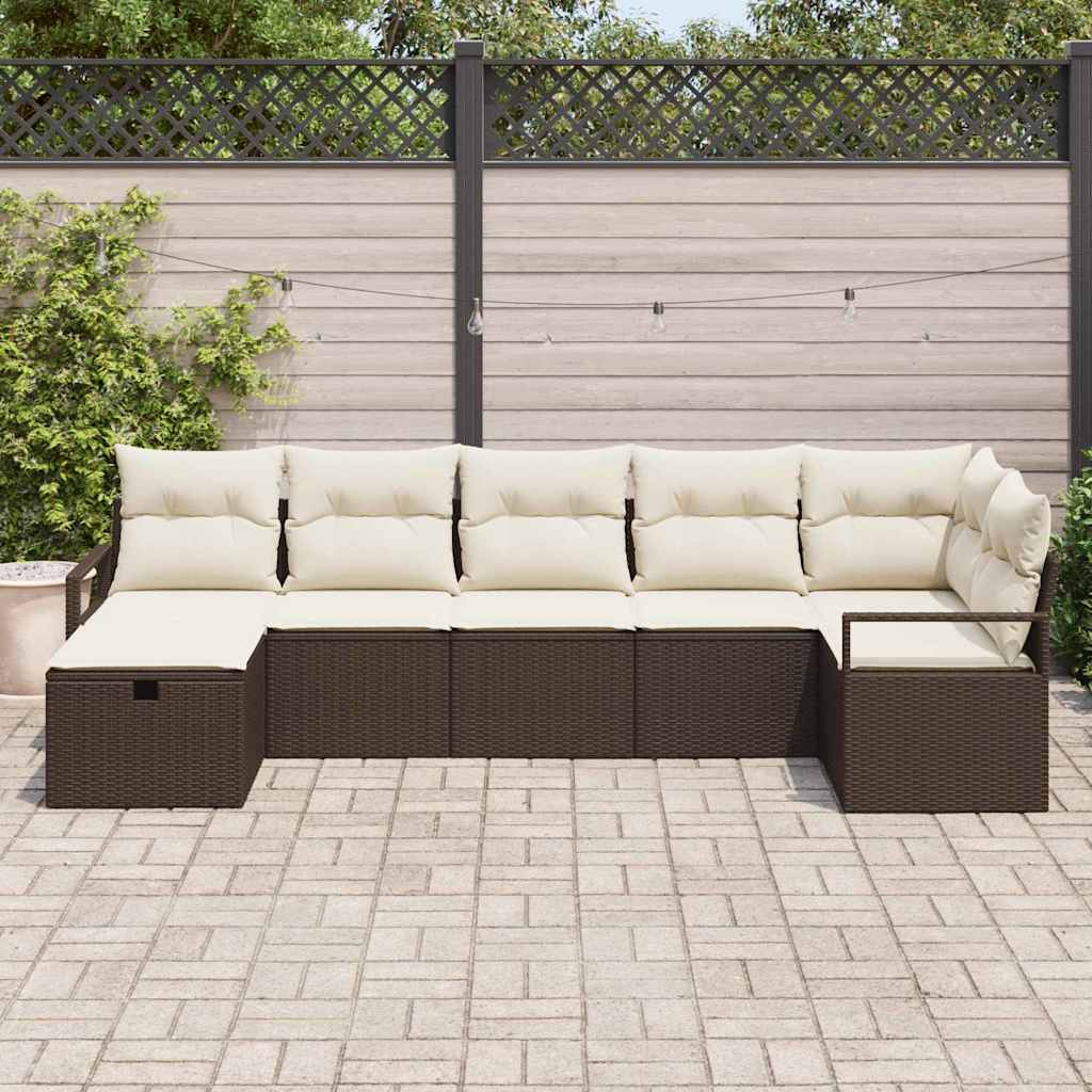 Garten-Sofa-Set 7 pcs Braun und Creme 287 x 122 x 85 cm