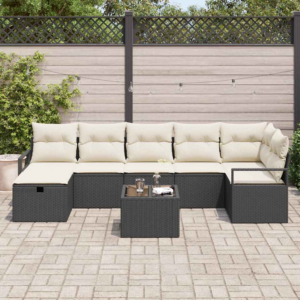 Garten-Sofa-Set 8 pcs Schwarz und Creme 287 x 122 x 85 cm