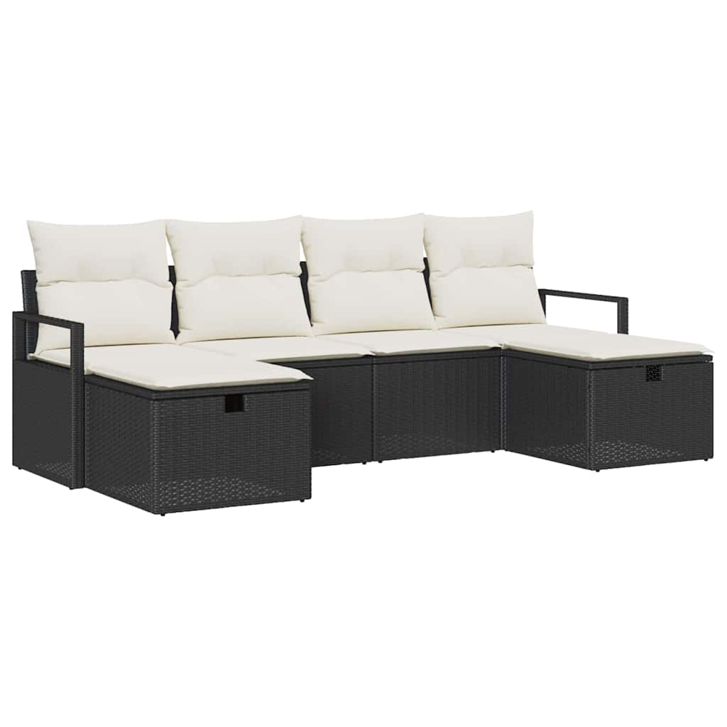 Garten-Sofa-Set 6 pcs Schwarz und Creme 230 x 117 x 85 cm