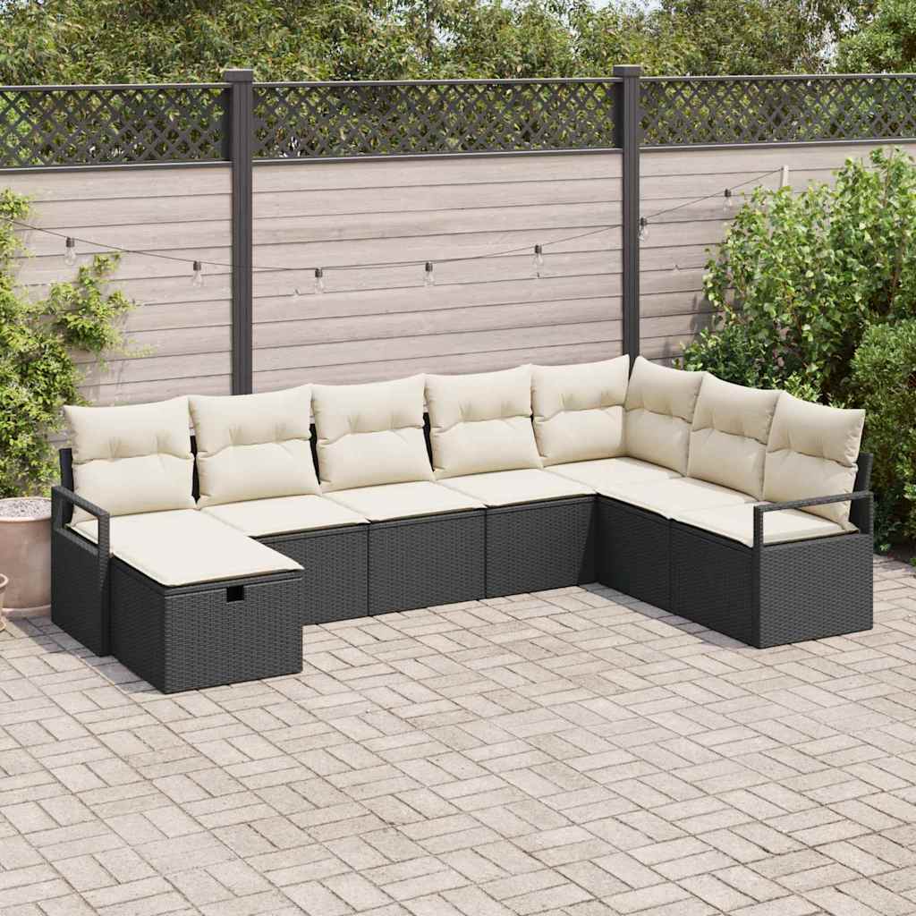 Garten-Sofa-Set 8 pcs Schwarz und Creme 287 x 177 x 85 cm