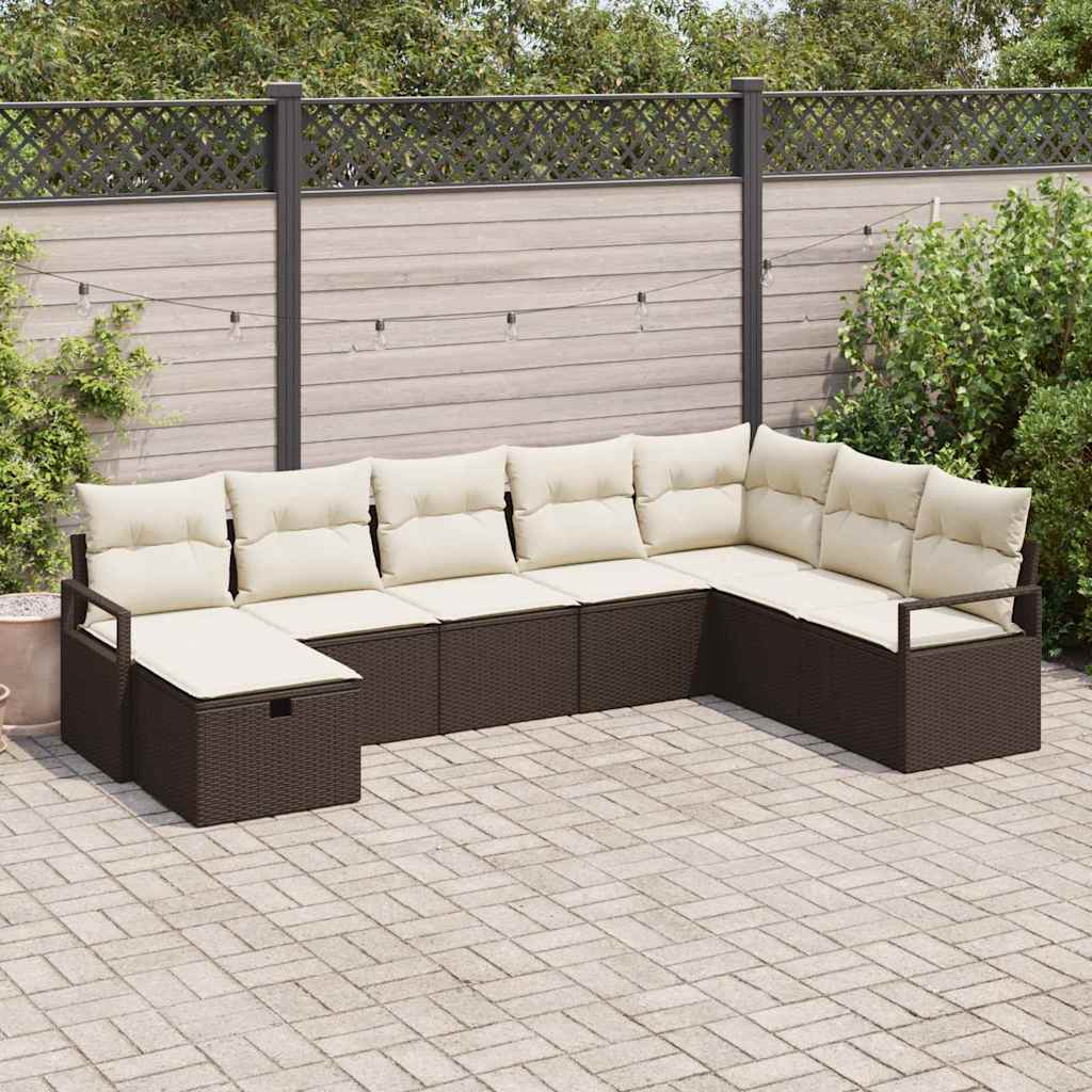 Garten-Sofa-Set 8 pcs Braun und Creme 287 x 177 x 85 cm