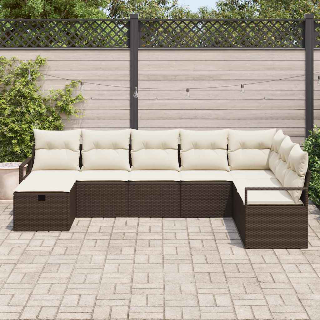 Garten-Sofa-Set 8 pcs Braun und Creme 287 x 177 x 85 cm