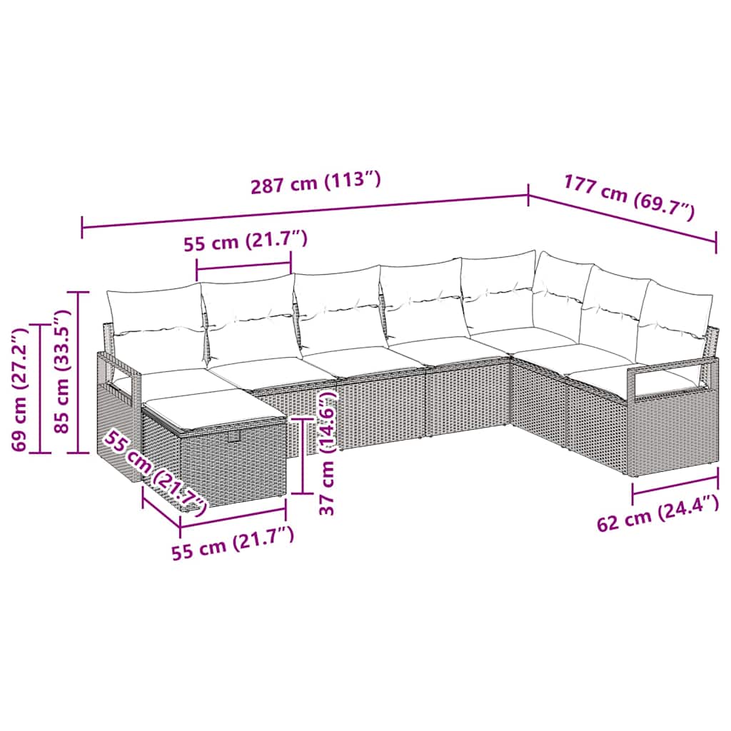 Garten-Sofa-Set 8 pcs Braun und Creme 287 x 177 x 85 cm