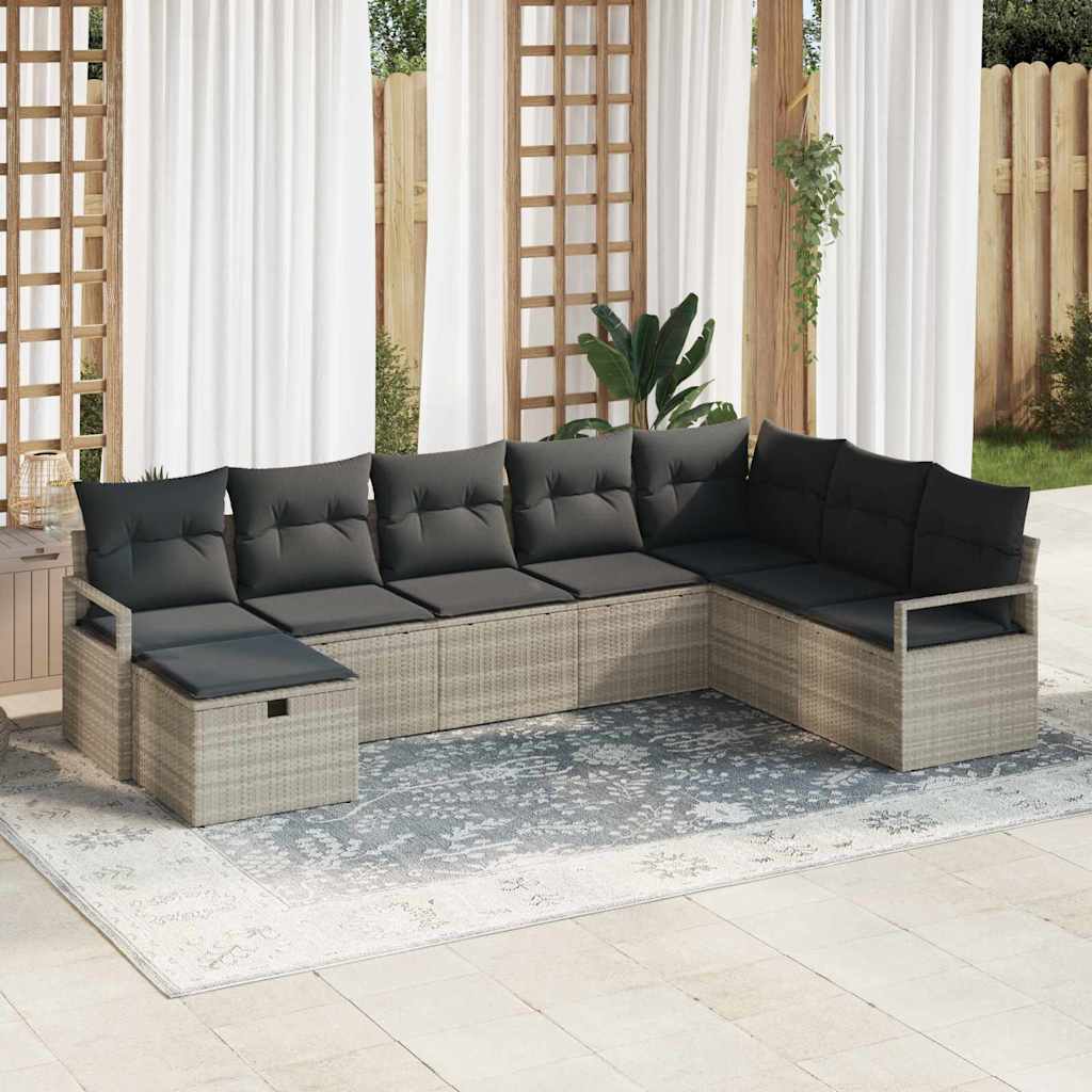 Garten-Sofa-Set 8 pcs Hellgrau 287 x 177 x 85 cm Poly Rattan