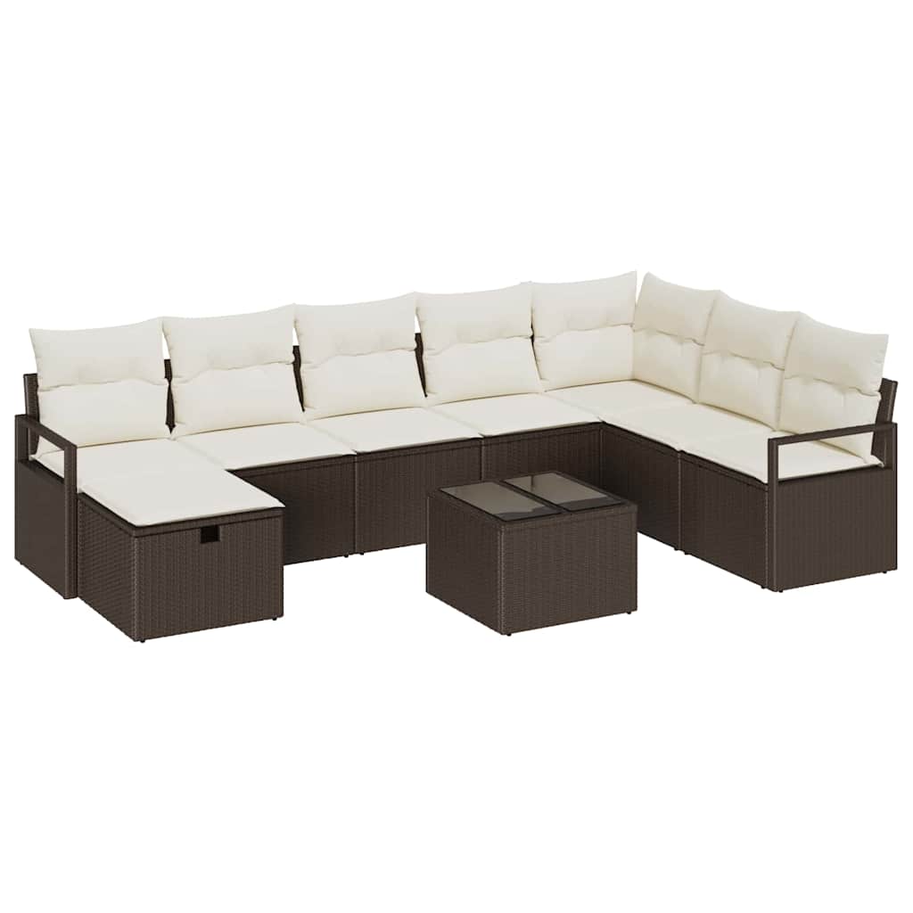 Garten-Sofa-Set 9 pcs Braun und Creme 287 x 177 x 85 cm