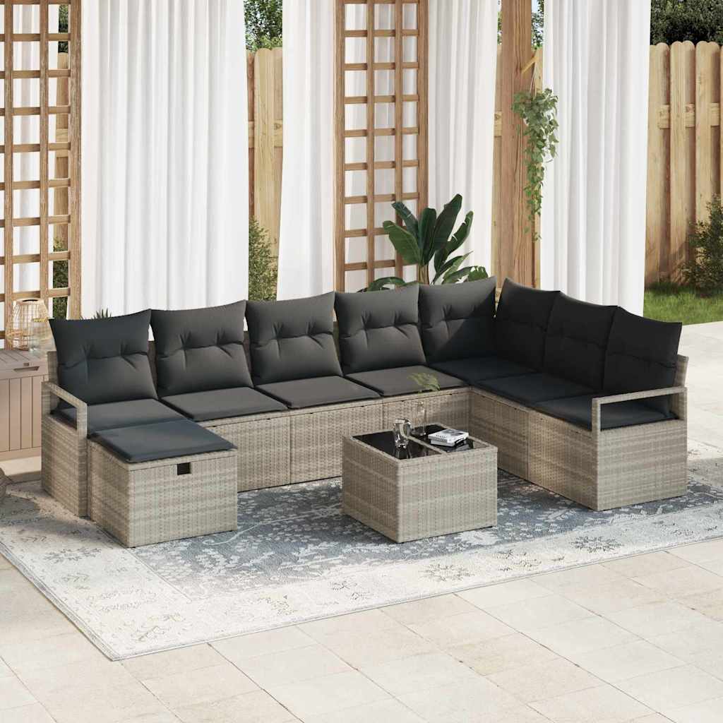Garten-Sofa-Set 9 pcs Hellgrau 287 x 177 x 85 cm Poly Rattan