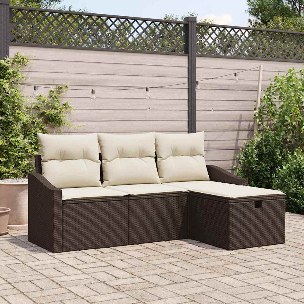 Garten-Sofa-Set mit Kissen 4 pcs Braun Poly Rattan