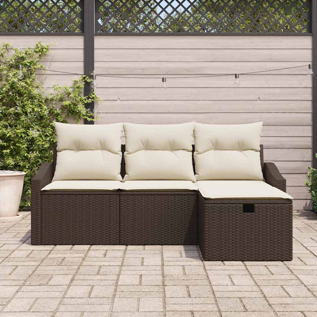Garten-Sofa-Set mit Kissen 4 pcs Braun Poly Rattan