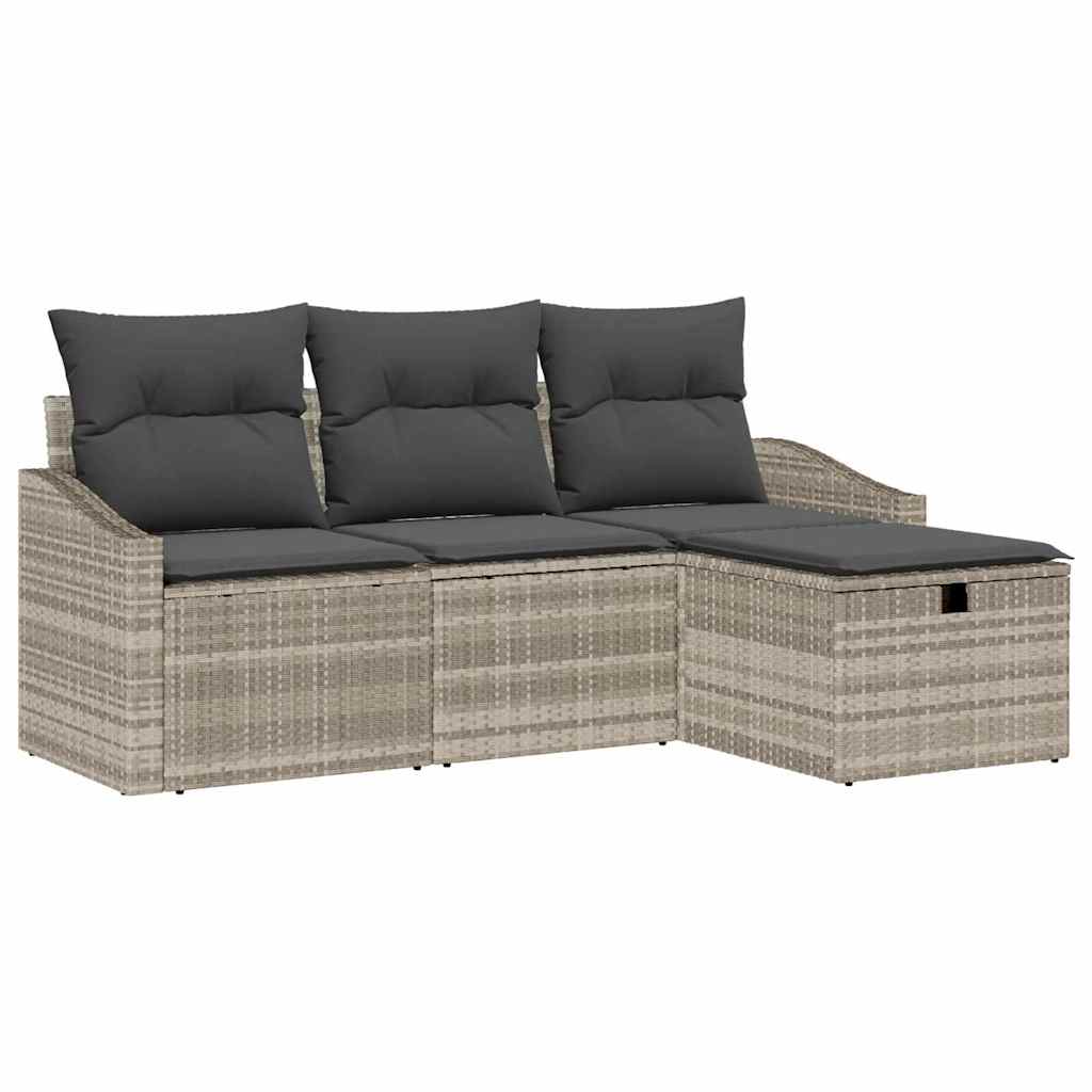 Garten-Sofa-Set mit Kissen 4 pcs Hellgrau Poly Rattan