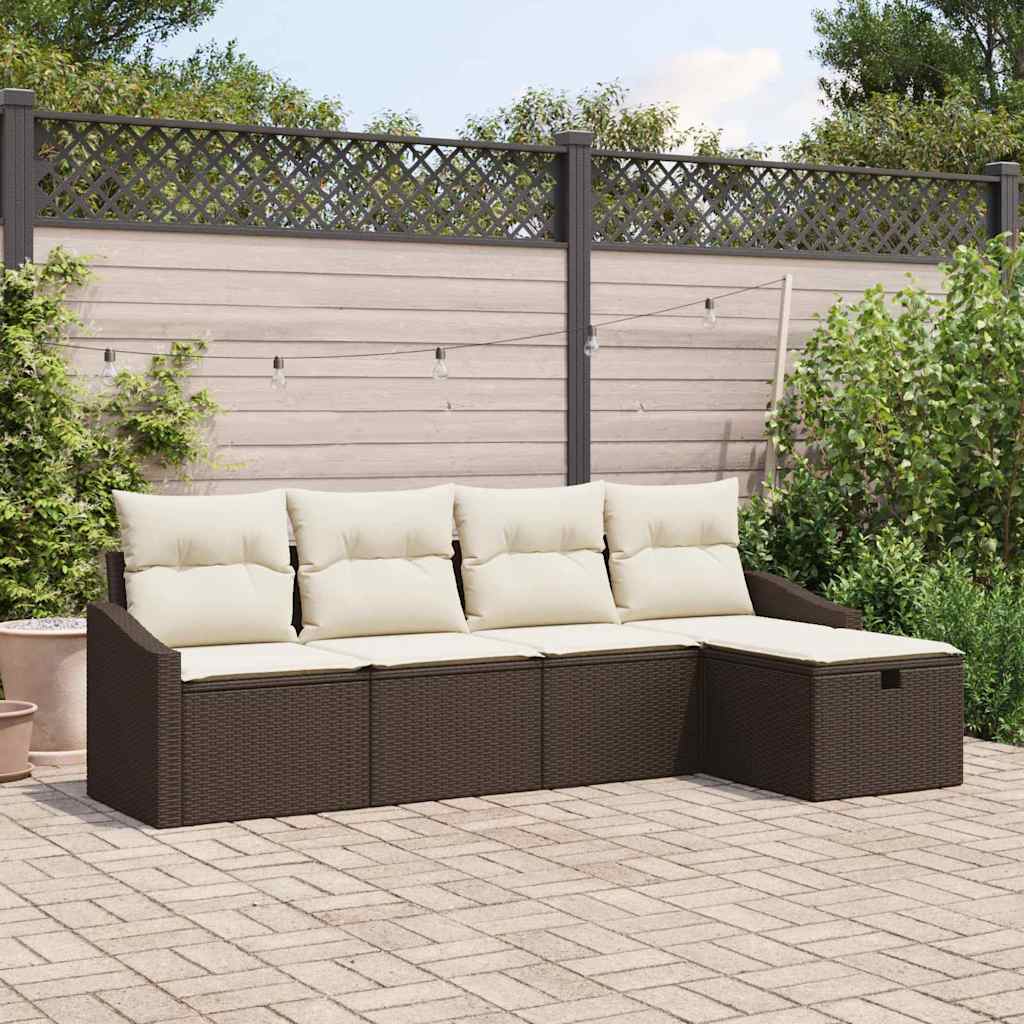 Garten-Sofa-Set mit Kissen 5 pcs Braun Poly Rattan