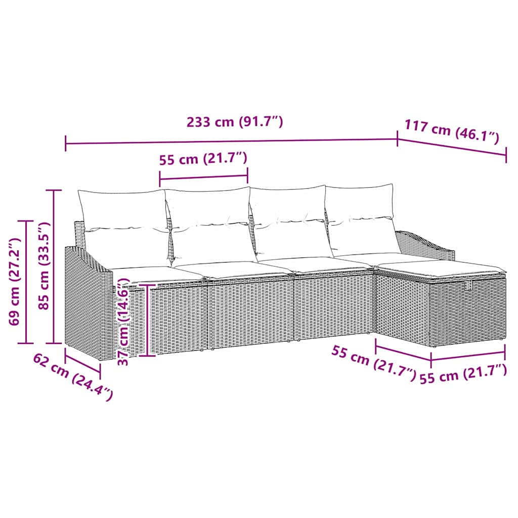 Garten-Sofa-Set mit Kissen 5 pcs Hellgrau Poly Rattan