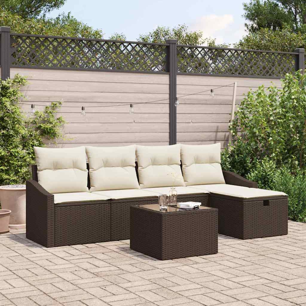 Garten-Sofa-Set mit Kissen 6 pcs Braun Poly Rattan