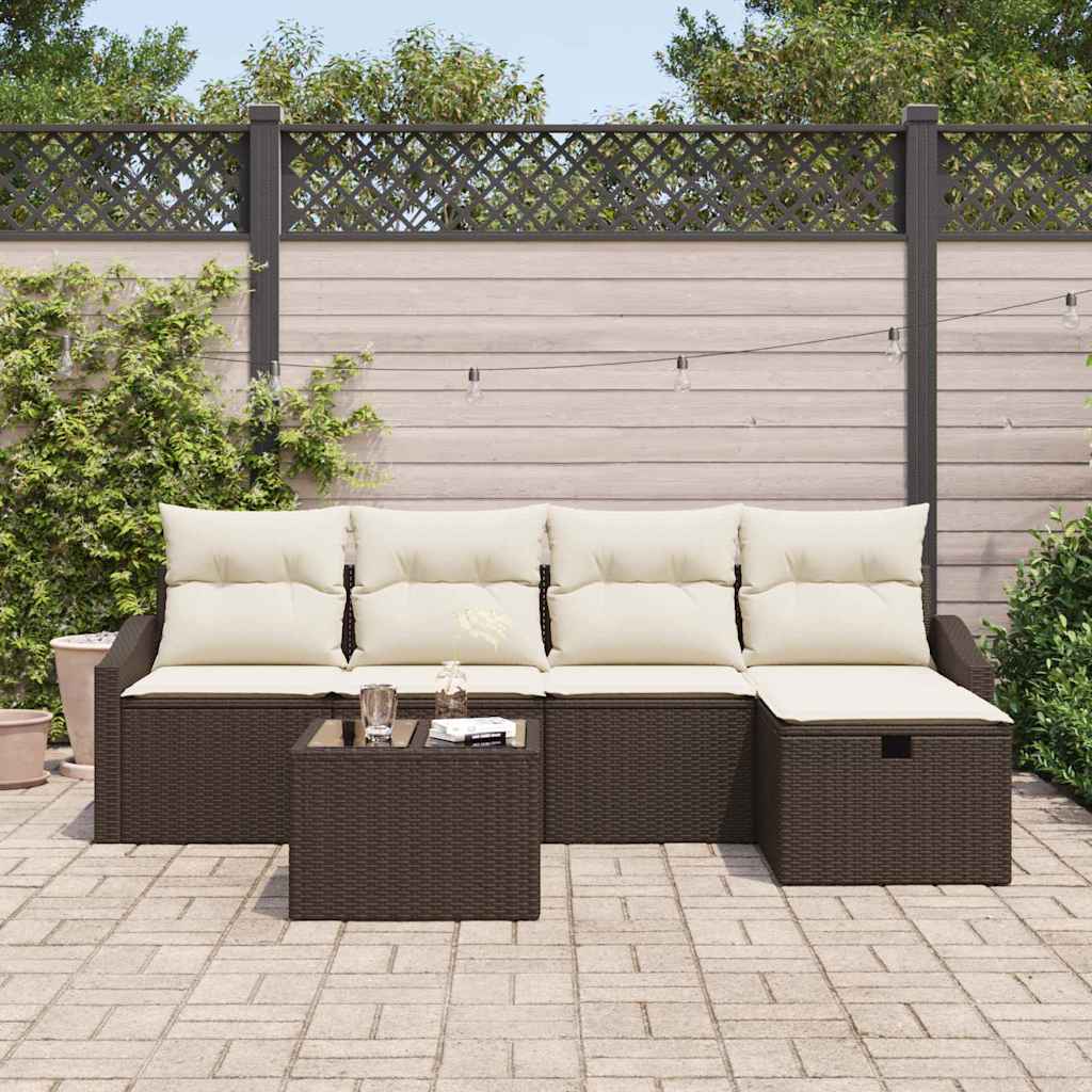 Garten-Sofa-Set mit Kissen 6 pcs Braun Poly Rattan