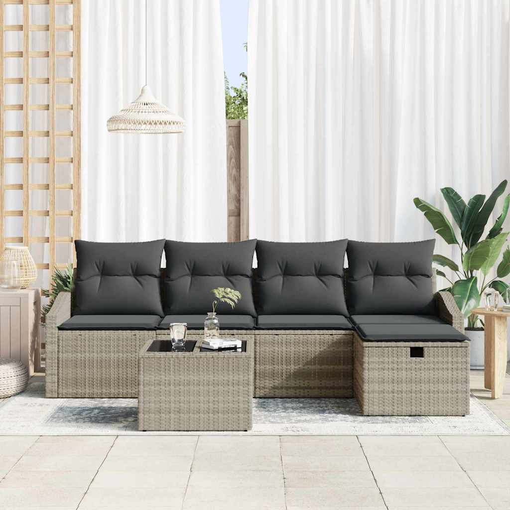 Garten-Sofa-Set mit Kissen 6 pcs Hellgrau Poly Rattan