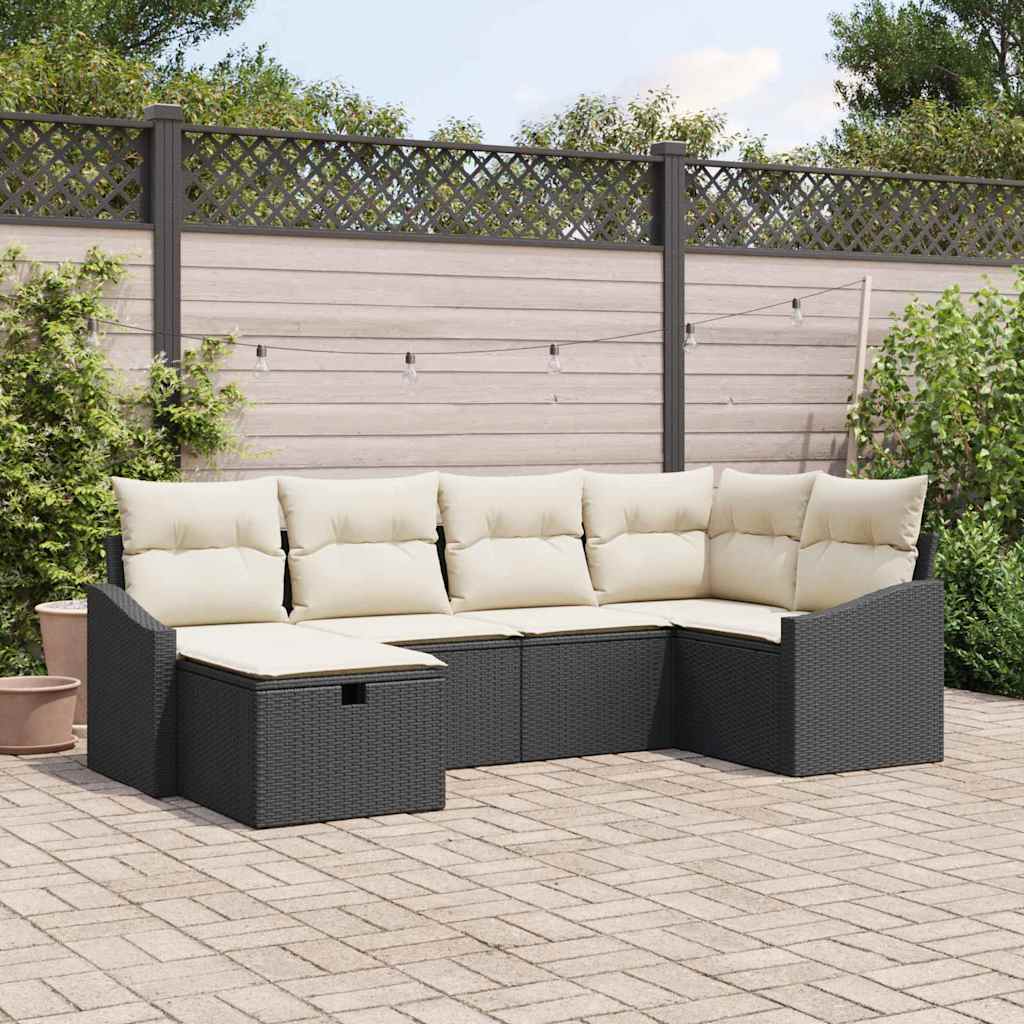 Garten-Sofa-Set mit Kissen mit Speicher 6 pcs Schwarz und Creme