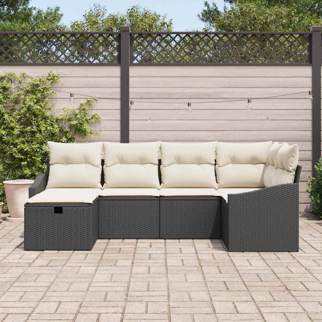 Garten-Sofa-Set mit Kissen mit Speicher 6 pcs Schwarz und Creme