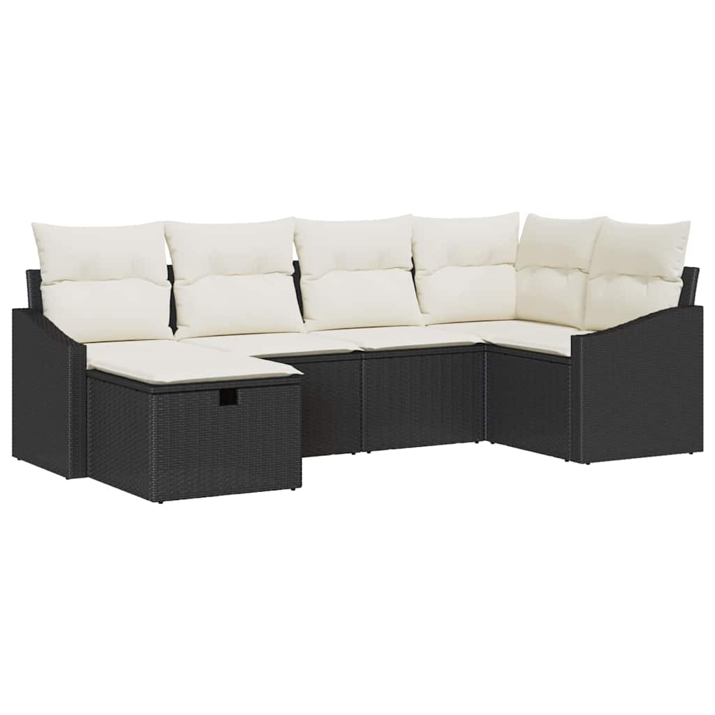 Garten-Sofa-Set mit Kissen mit Speicher 6 pcs Schwarz und Creme