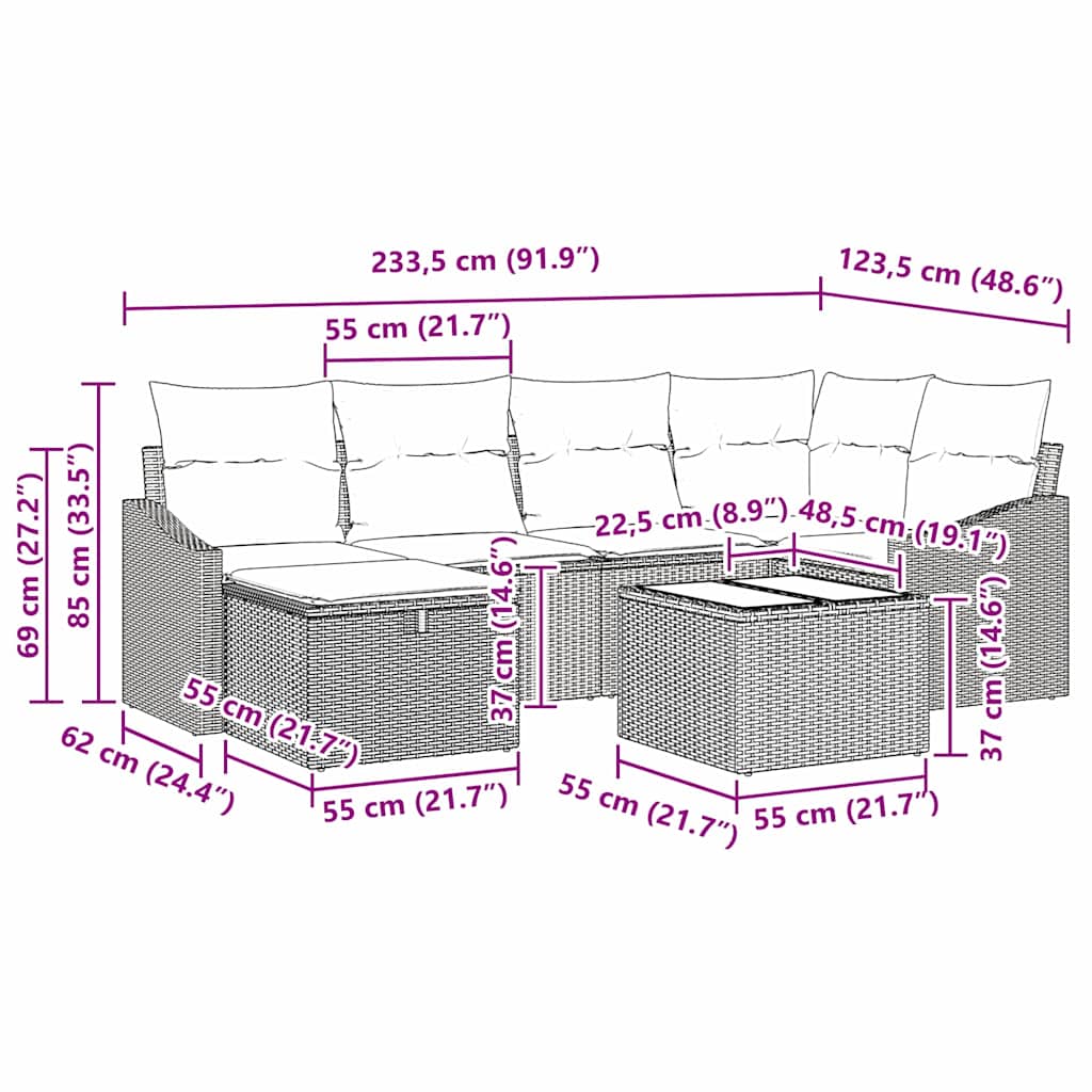 Garten-Sofa-Set mit Kissen mit Speicher 7 pcs Hellgrau und Grau