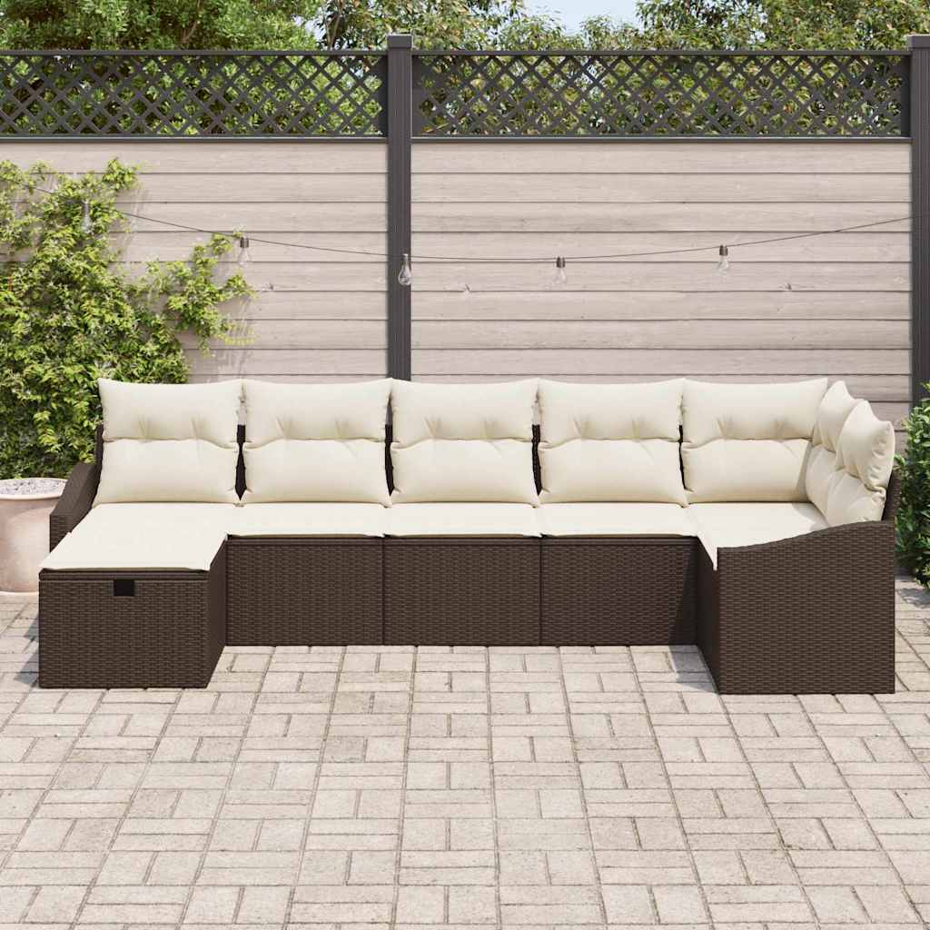 Garten-Sofa-Set mit Kissen 7 pcs Braun Poly Rattan