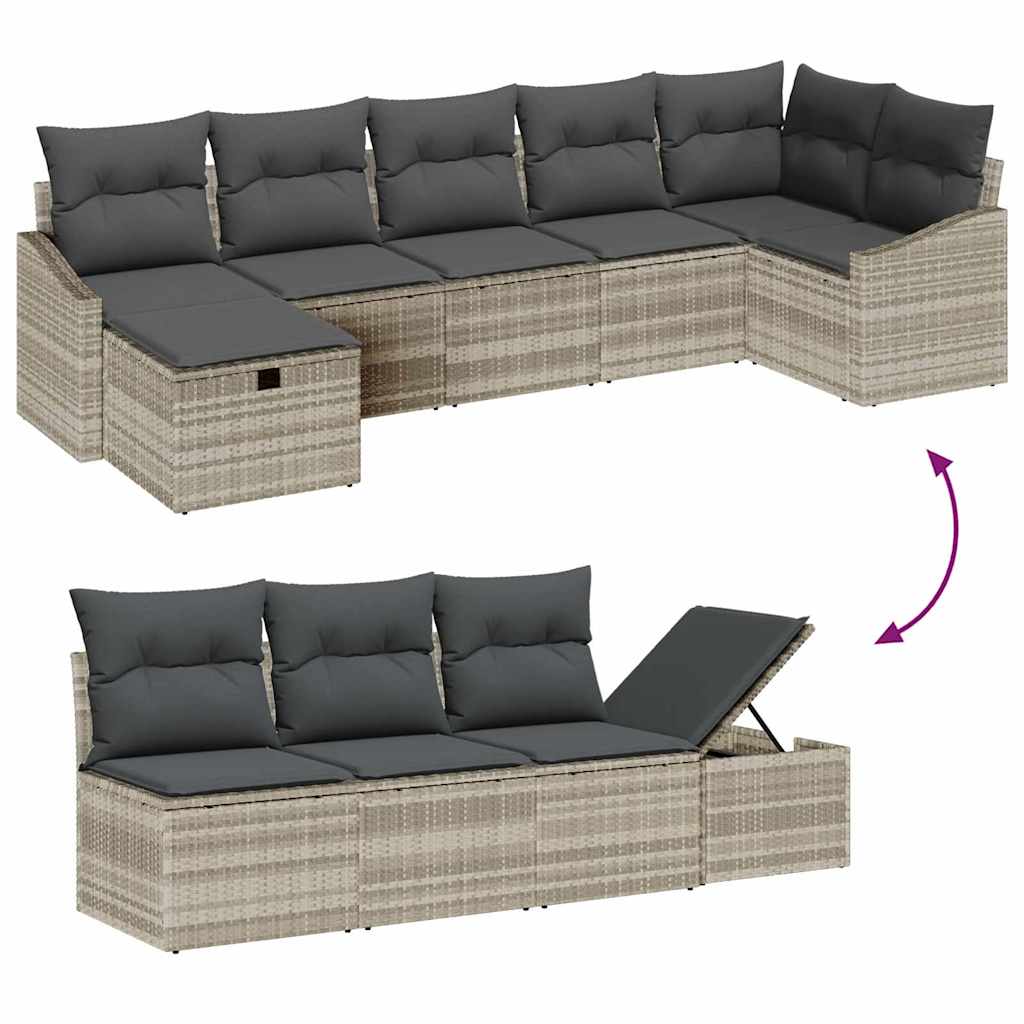 Garten-Sofa-Set mit Kissen 7 pcs Hellgrau Poly Rattan