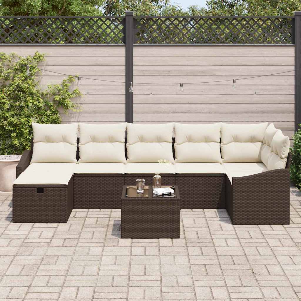 Garten-Sofa-Set mit Kissen 8 pcs Braun Poly Rattan
