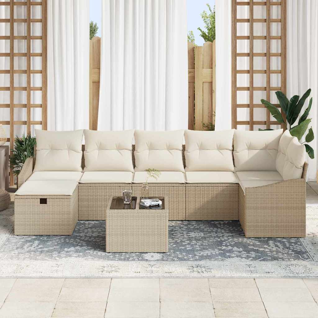Garten-Sofa-Set mit Kissen 8 pcs Beige Poly Rattan