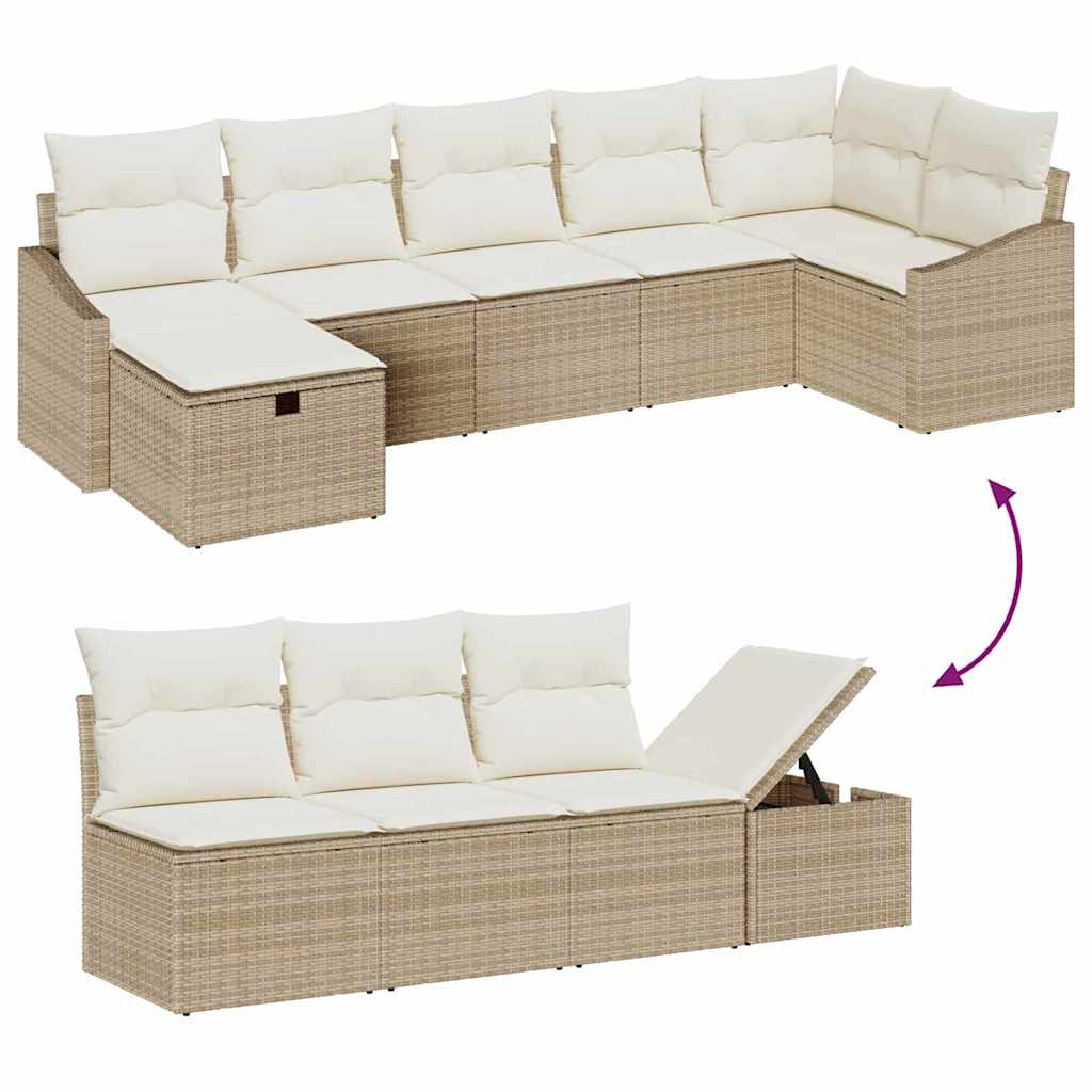 Garten-Sofa-Set mit Kissen 8 pcs Beige Poly Rattan