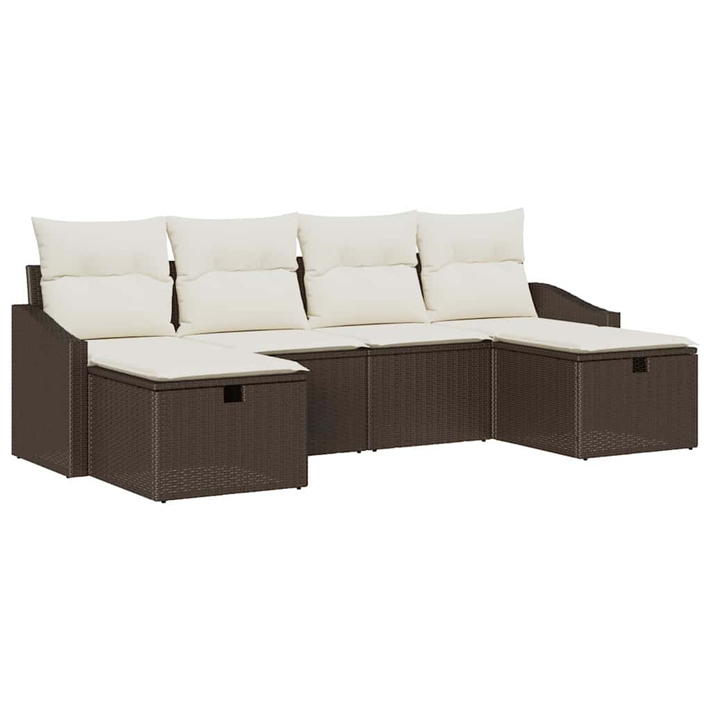Garten-Sofa-Set mit Kissen 6 pcs Braun Poly Rattan