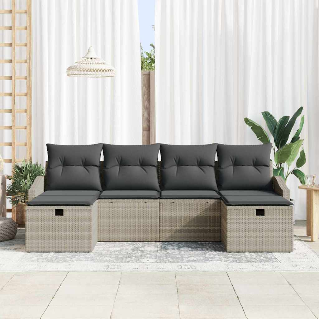 Garten-Sofa-Set mit Kissen 6 pcs Hellgrau Poly Rattan