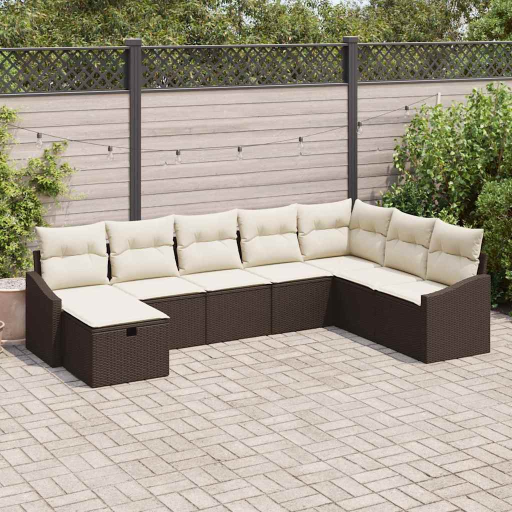 Garten-Sofa-Set mit Kissen 8 pcs Braun Poly Rattan