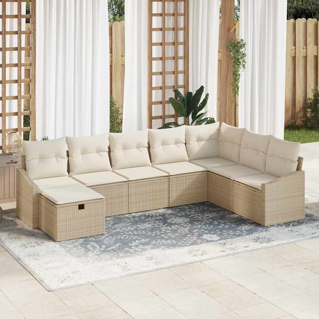 Garten-Sofa-Set mit Kissen 8 pcs Beige Poly Rattan