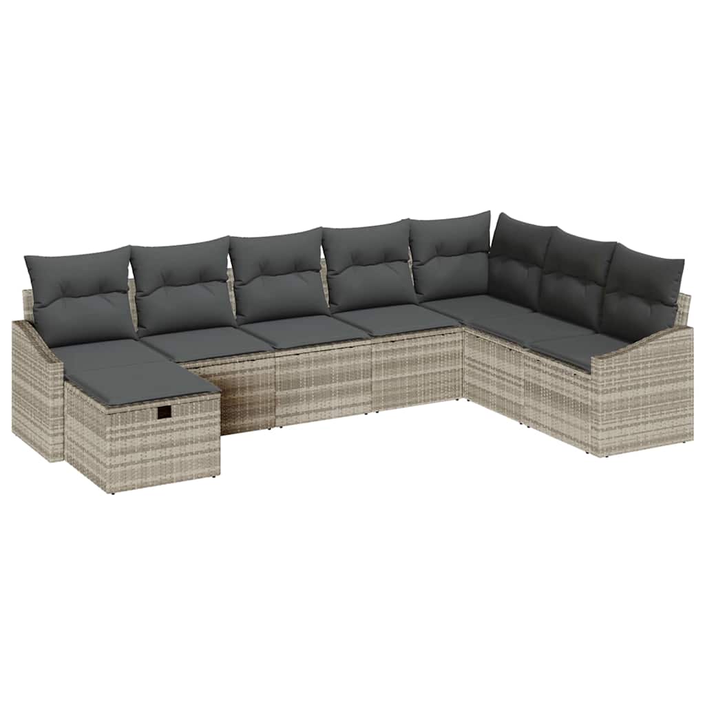 Garten-Sofa-Set mit Kissen 8 pcs Hellgrau Poly Rattan