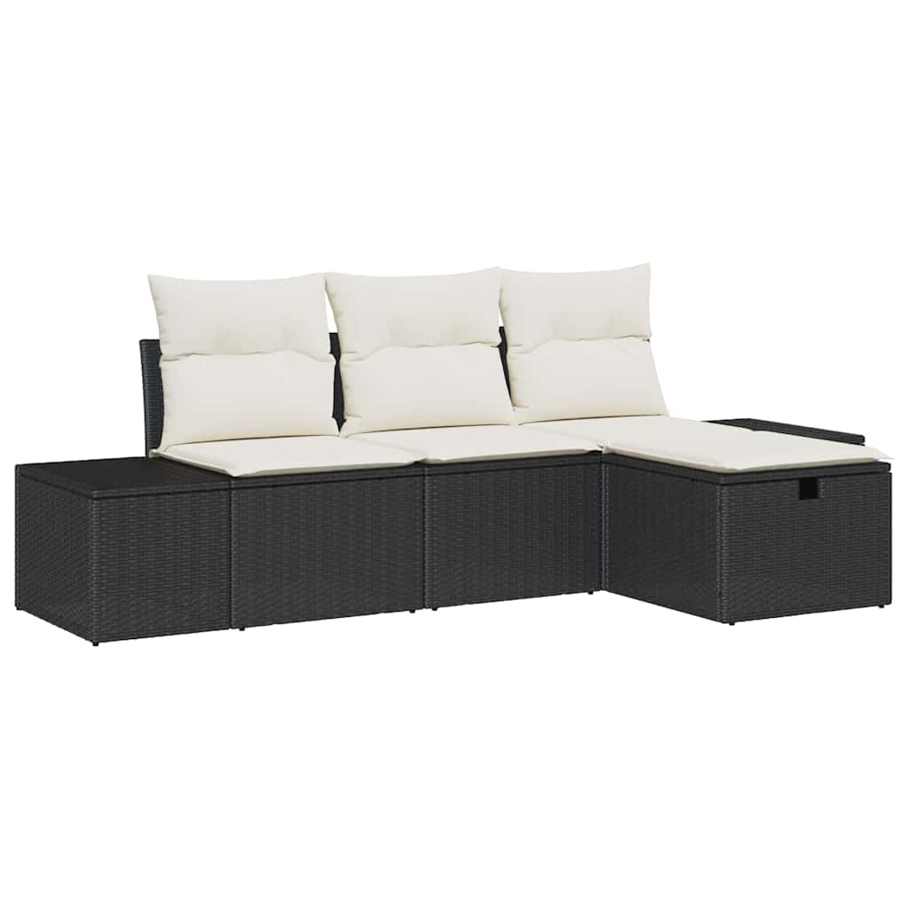 Garten-Sofa-Set mit Kissen 4 pcs Schwarz Poly Rattan