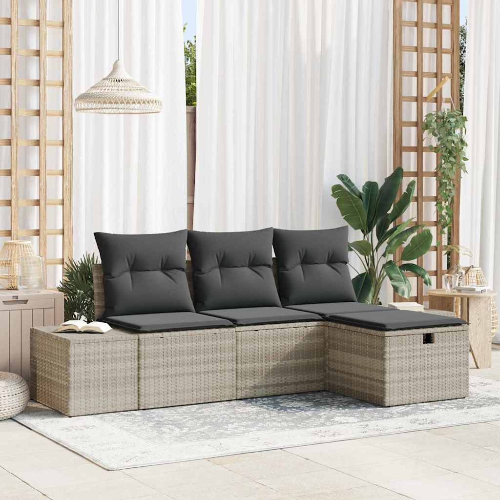 Garten-Sofa-Set mit Kissen 4 pcs Hellgrau Poly Rattan