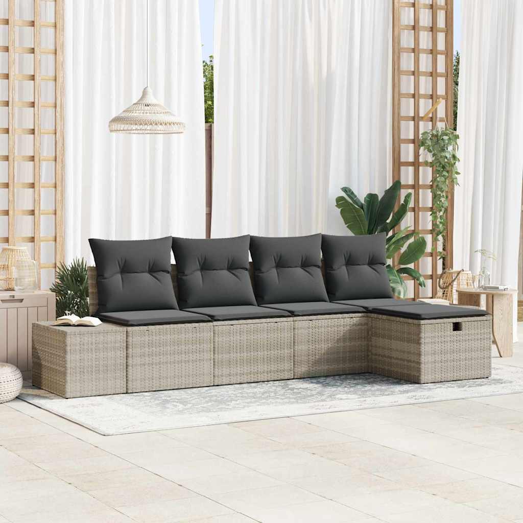 Garten-Sofa-Set mit Kissen 5 pcs Hellgrau Poly Rattan