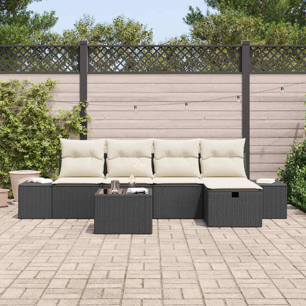 Garten-Sofa-Set mit Kissen 6 pcs Schwarz Poly Rattan