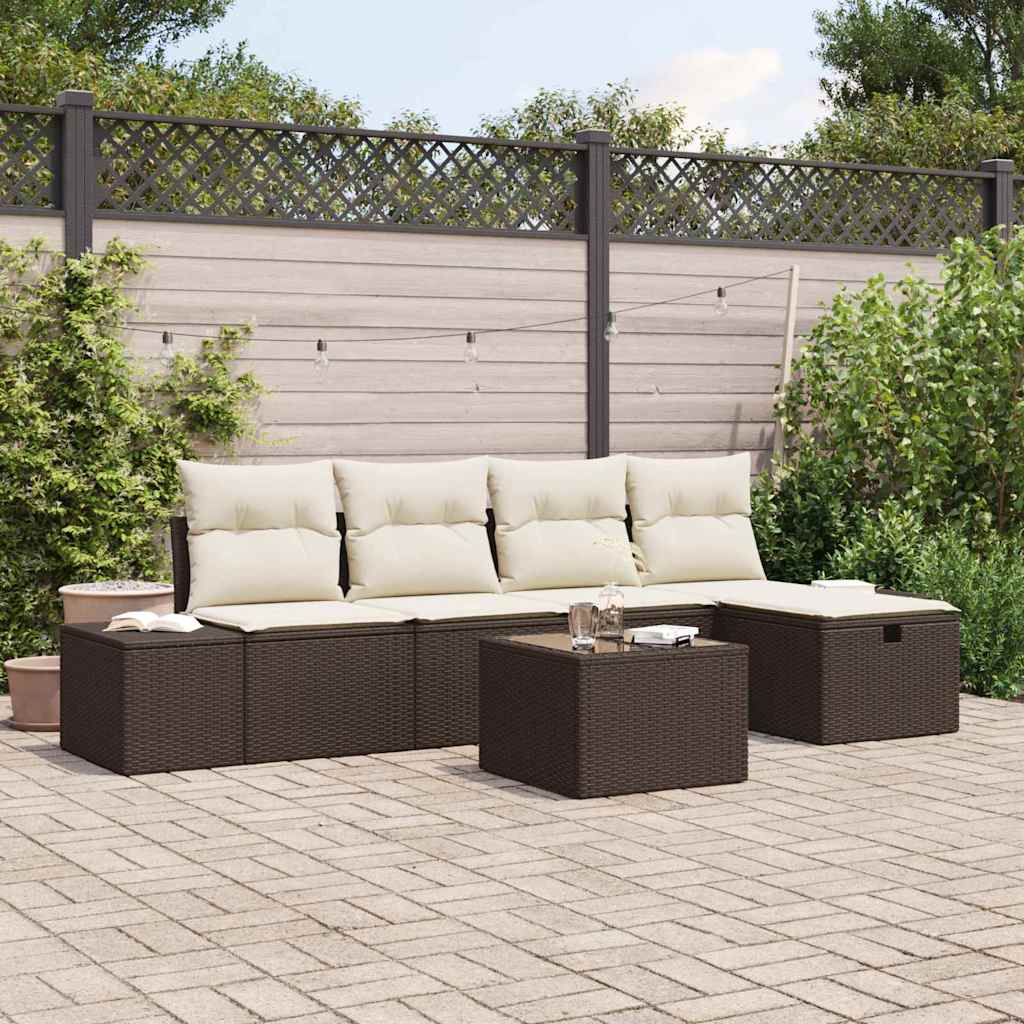Garten-Sofa-Set mit Kissen 6 pcs Braun Poly Rattan