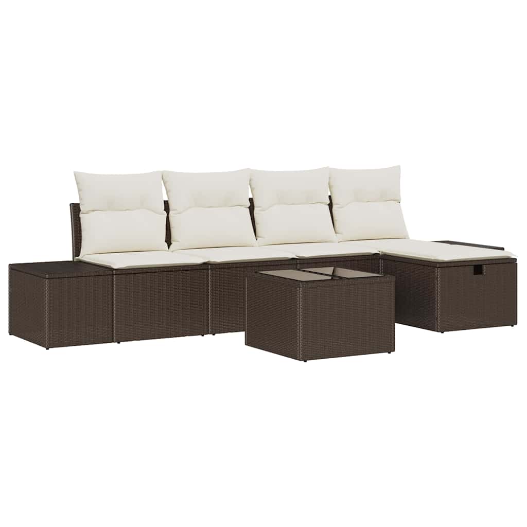 Garten-Sofa-Set mit Kissen 6 pcs Braun Poly Rattan