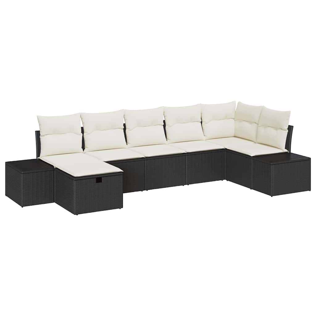 Garten-Sofa-Set mit Kissen 7 pcs Schwarz Poly Rattan