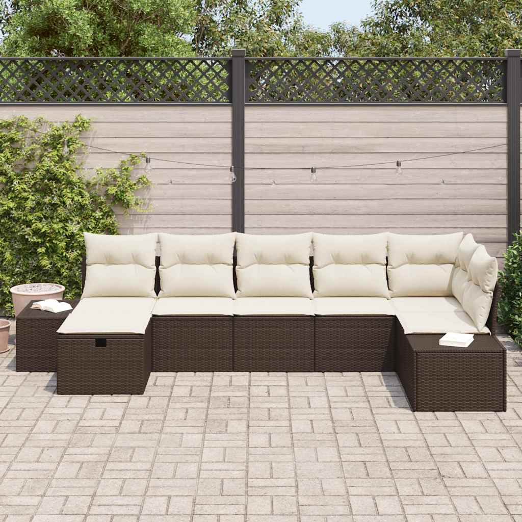 Garten-Sofa-Set mit Kissen 7 pcs Braun Poly Rattan