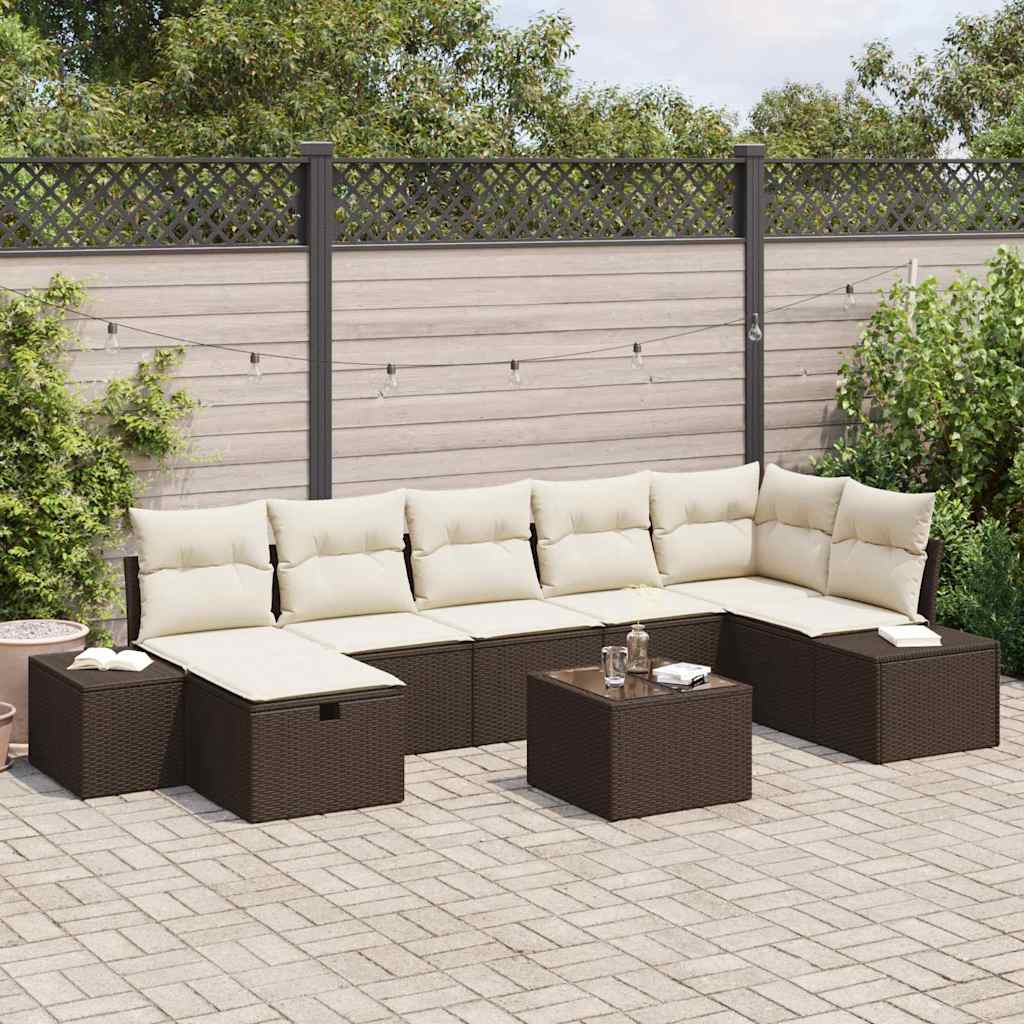 Garten-Sofa-Set mit Kissen 8 pcs Braun Poly Rattan