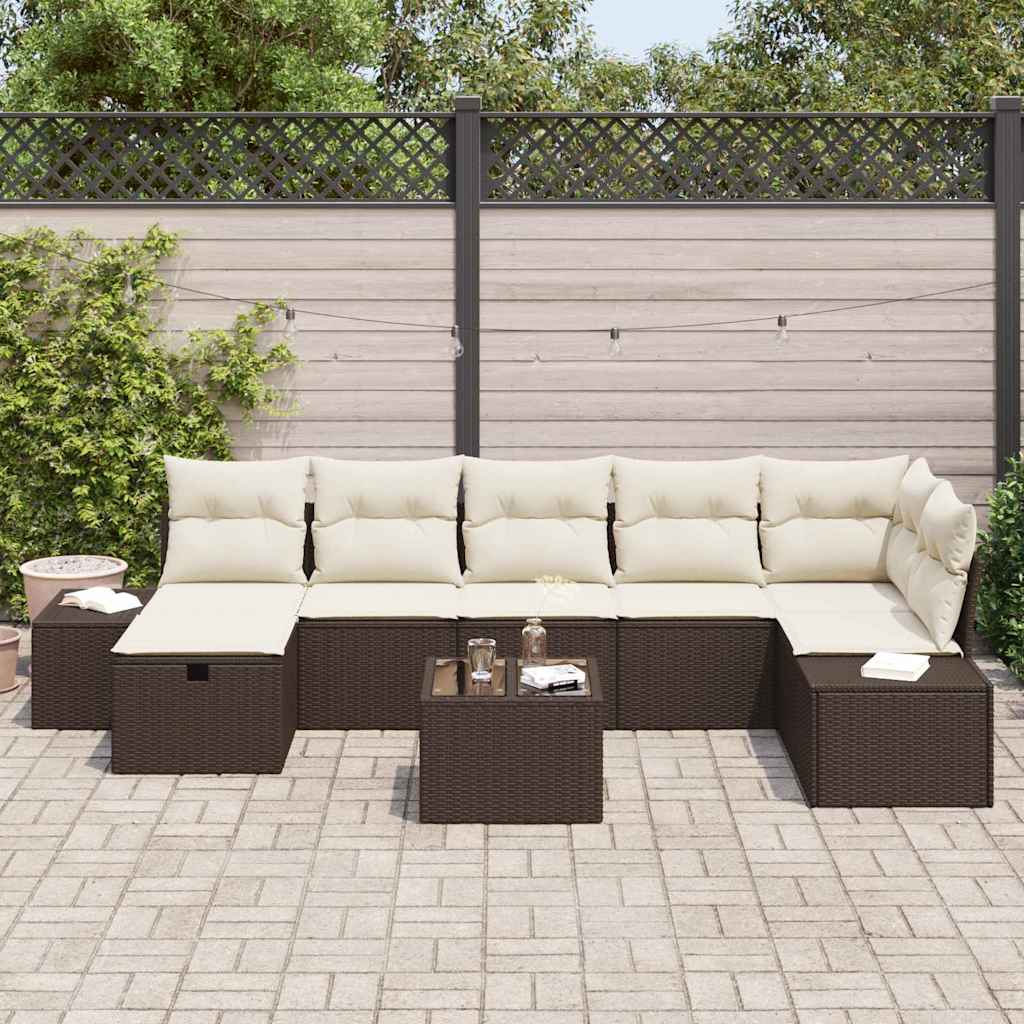 Garten-Sofa-Set mit Kissen 8 pcs Braun Poly Rattan
