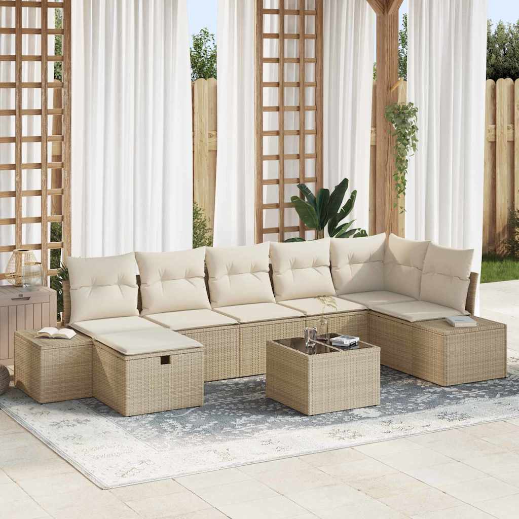 Garten-Sofa-Set mit Kissen 8 pcs Beige Poly Rattan
