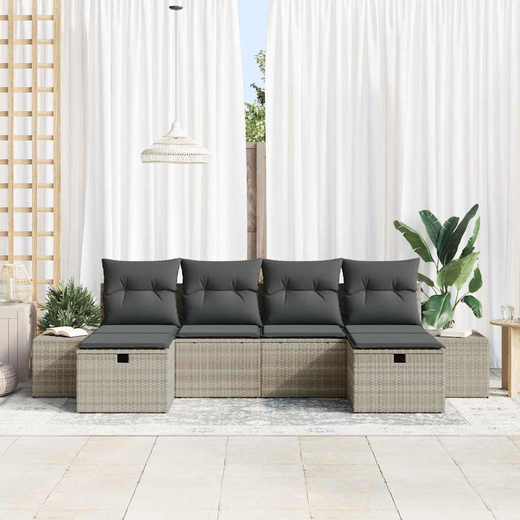 Garten-Sofa-Set mit Kissen 6 pcs Hellgrau Poly Rattan