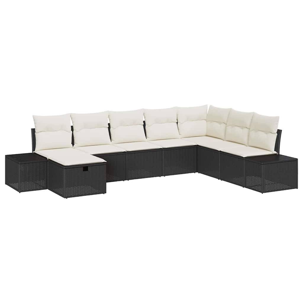 Garten-Sofa-Set mit Kissen 8 pcs Schwarz Poly Rattan