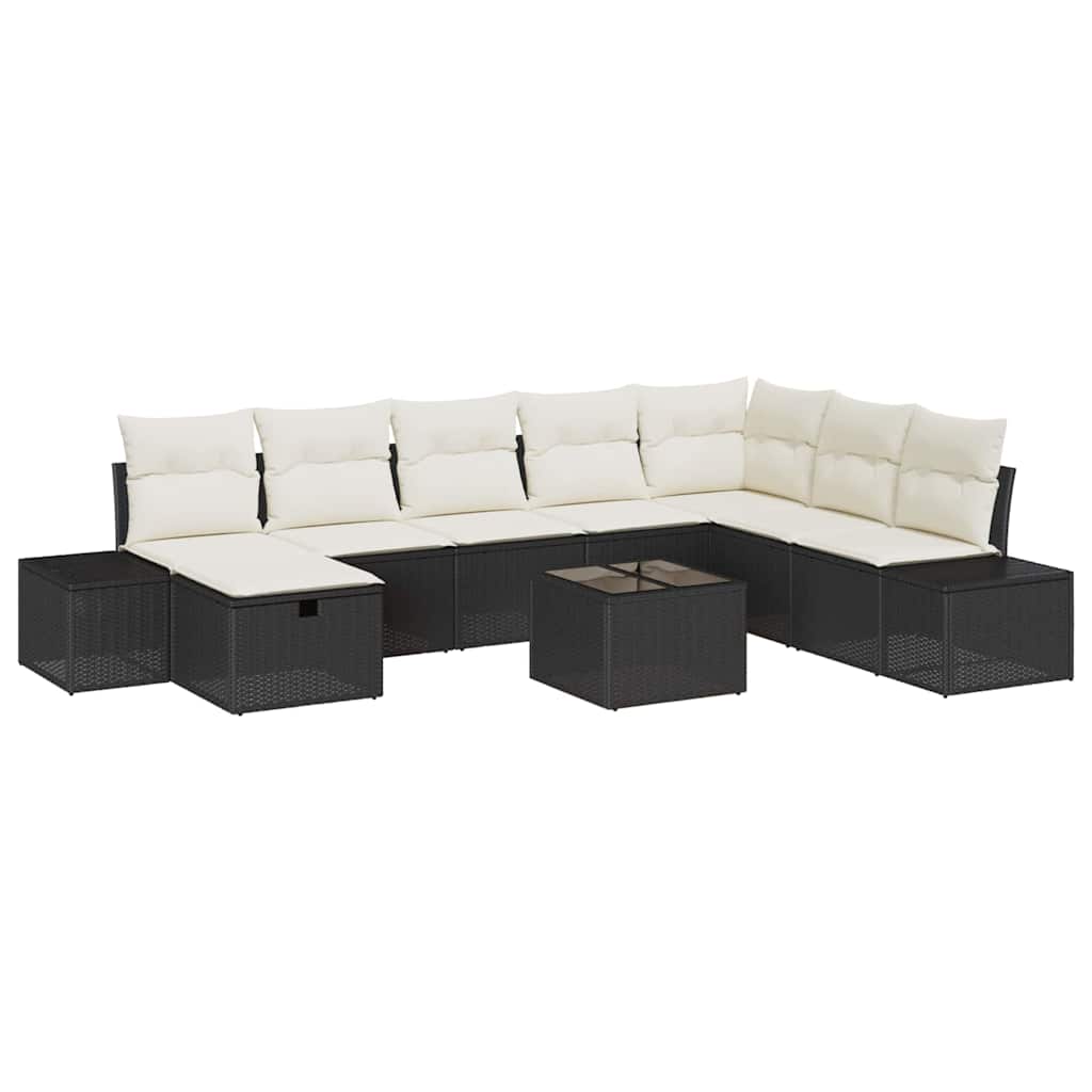 Garten-Sofa-Set mit Kissen 9 pcs Schwarz Poly Rattan
